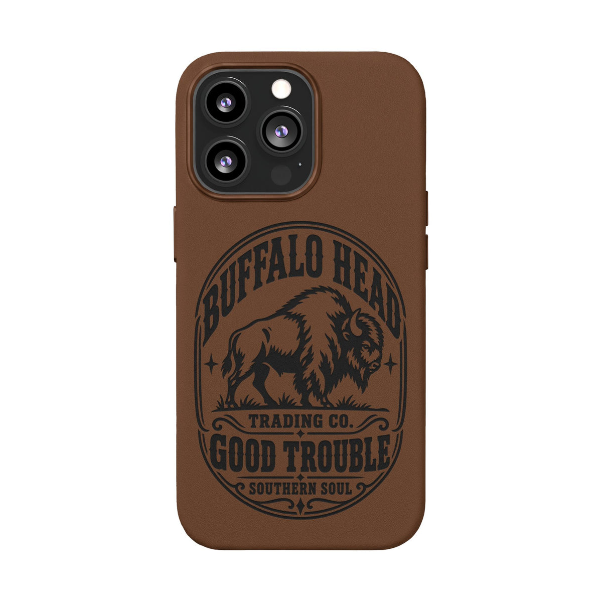 Buffalo Herd Leather Phone Case – Good Trouble Engraved Design