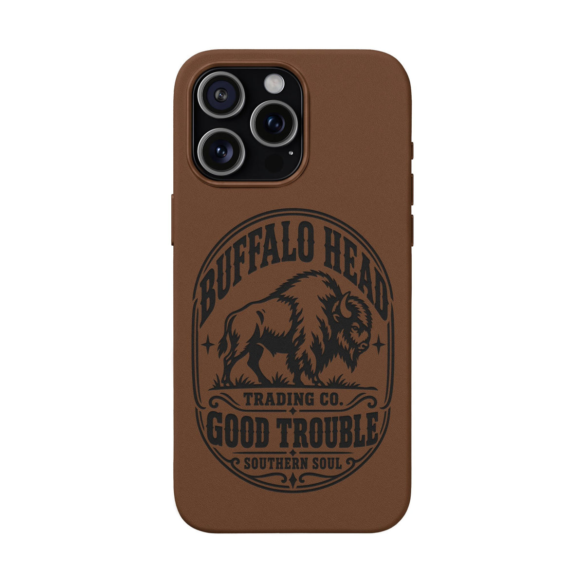 Buffalo Herd Leather Phone Case – Good Trouble Engraved Design