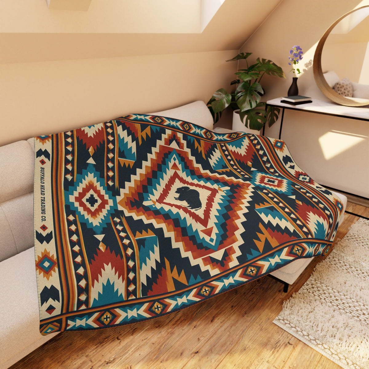 Buffalo Head Trading Co. Southwestern Aztec Sherpa Blanket