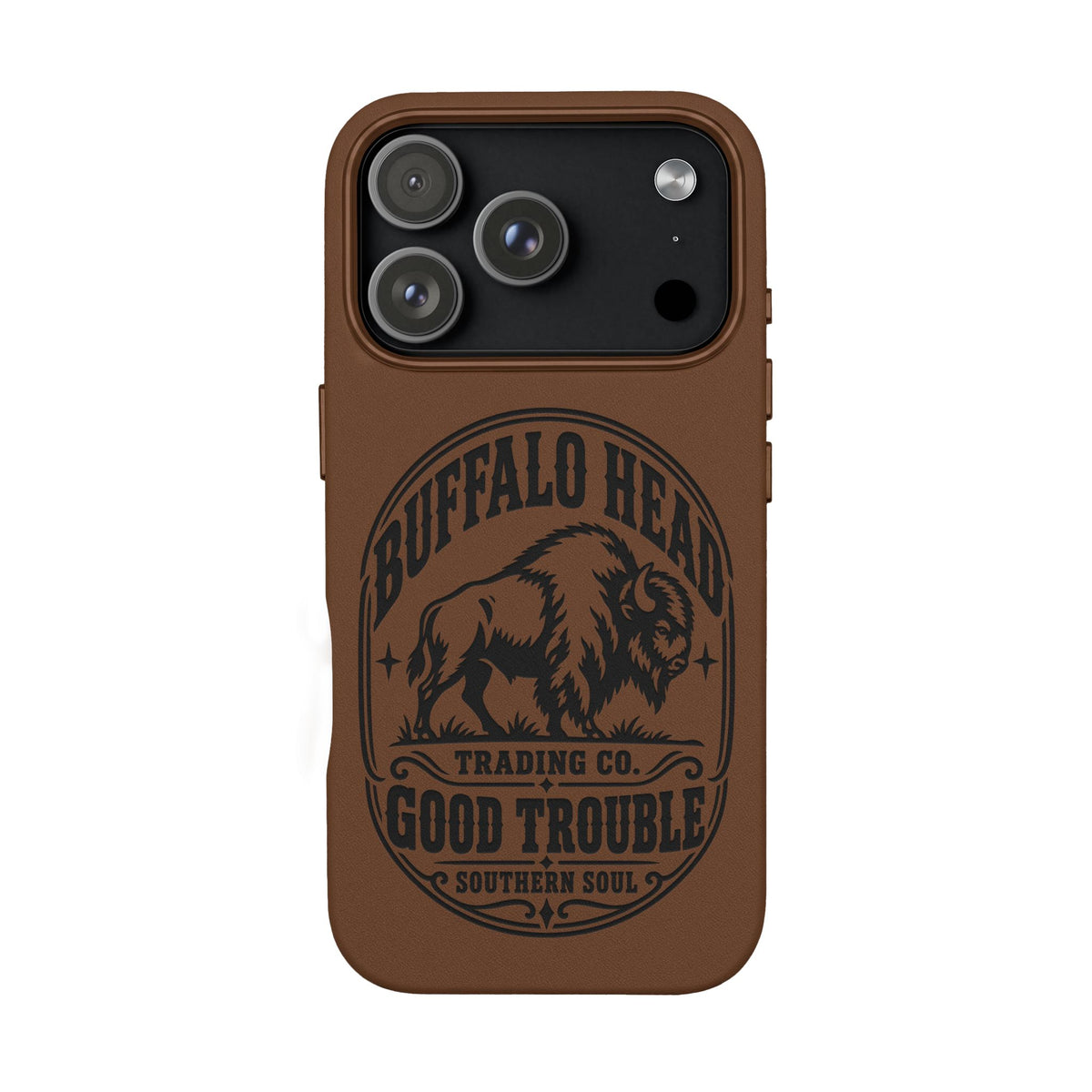 Buffalo Herd Leather Phone Case – Good Trouble Engraved Design
