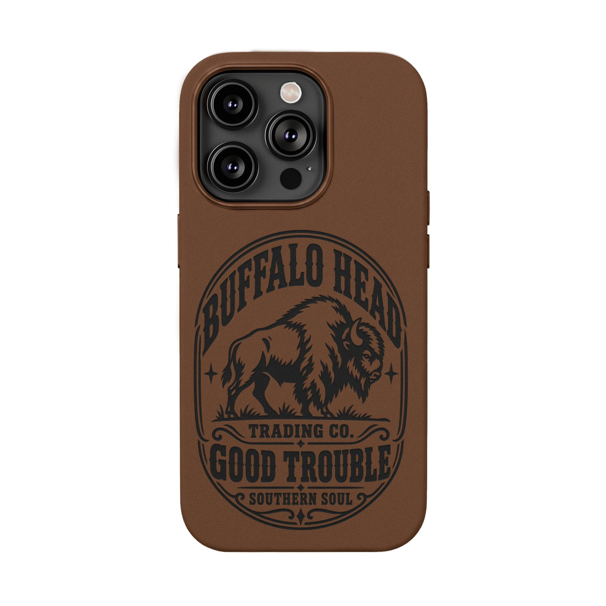 Buffalo Herd Leather Phone Case – Good Trouble Engraved Design