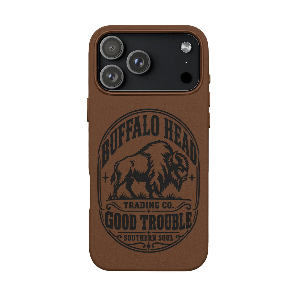 Buffalo Herd Leather Phone Case – Good Trouble Engraved Design