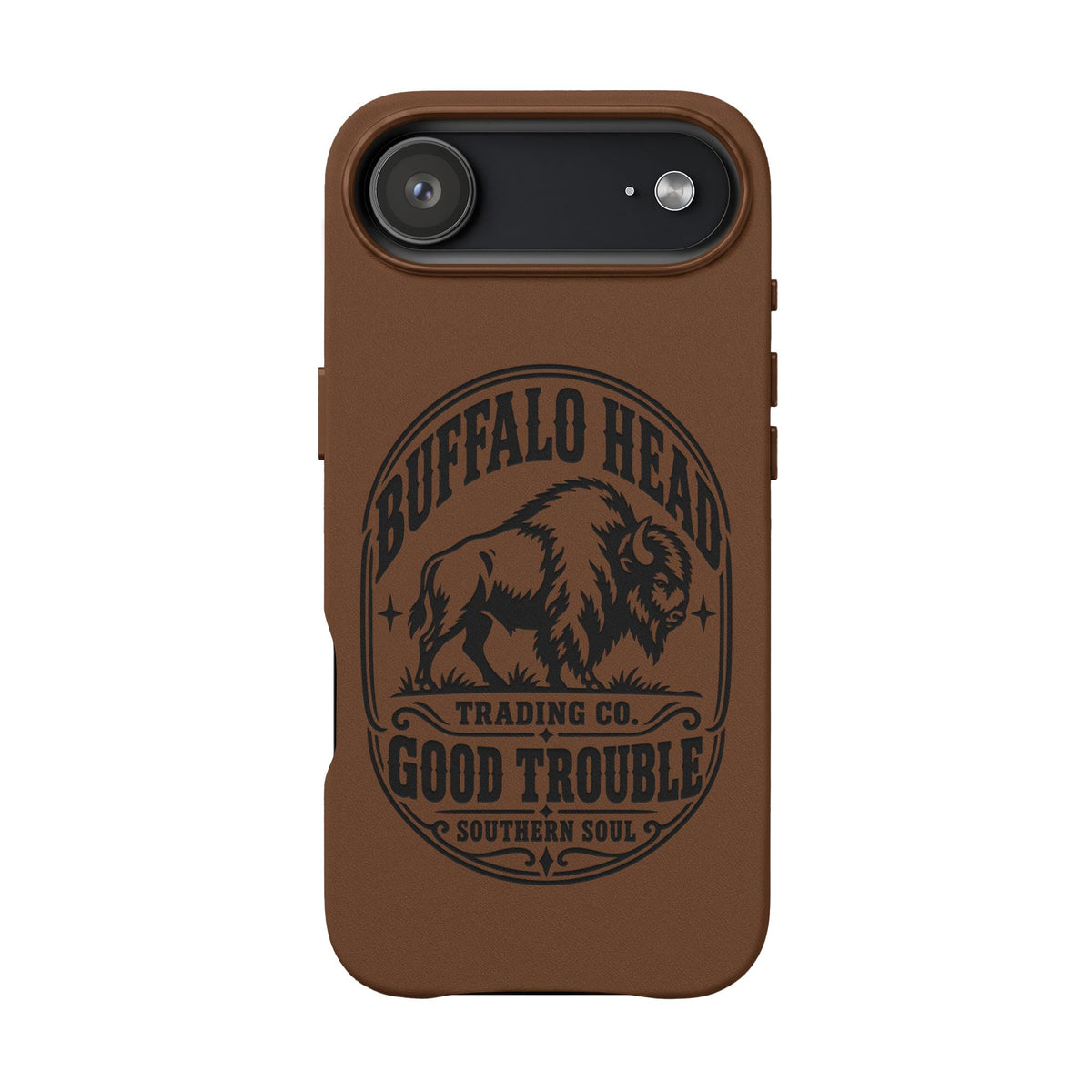 Buffalo Herd Leather Phone Case – Good Trouble Engraved Design