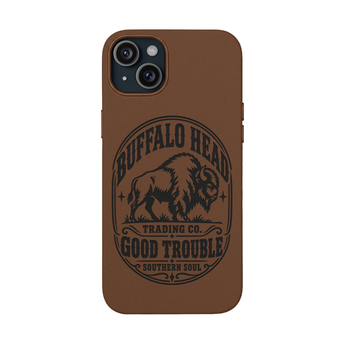 Buffalo Herd Leather Phone Case – Good Trouble Engraved Design