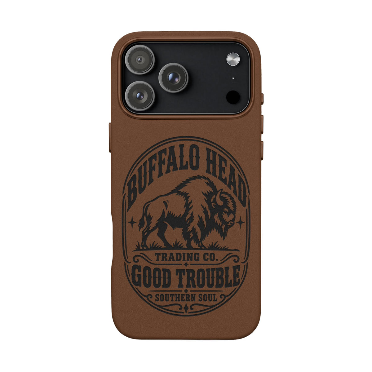 Buffalo Herd Leather Phone Case – Good Trouble Engraved Design