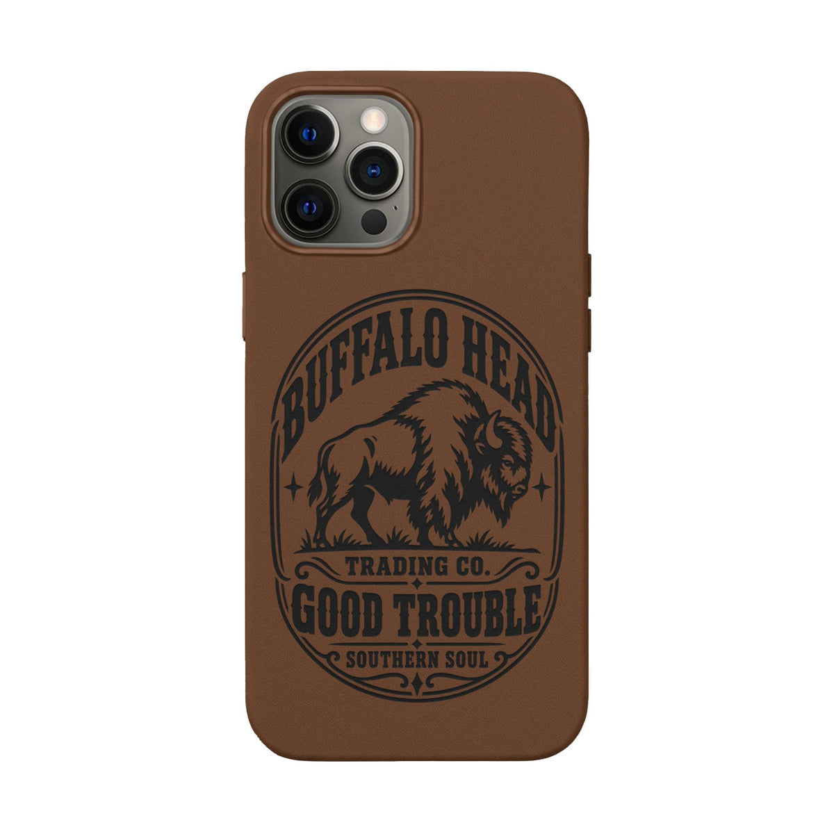 Buffalo Herd Leather Phone Case – Good Trouble Engraved Design