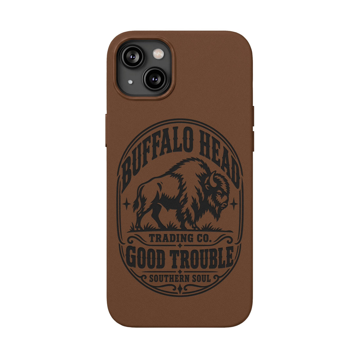 Buffalo Herd Leather Phone Case – Good Trouble Engraved Design