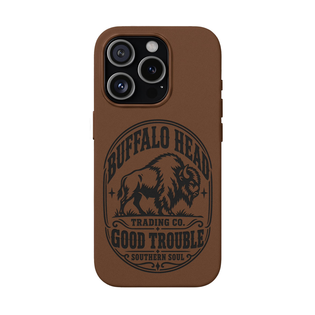 Buffalo Herd Leather Phone Case – Good Trouble Engraved Design