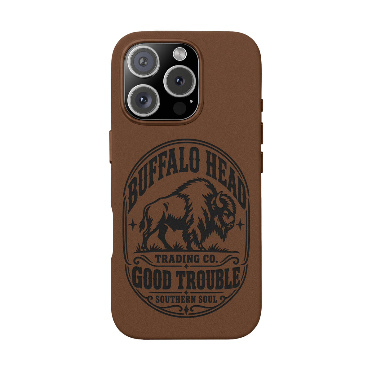 Buffalo Herd Leather Phone Case – Good Trouble Engraved Design