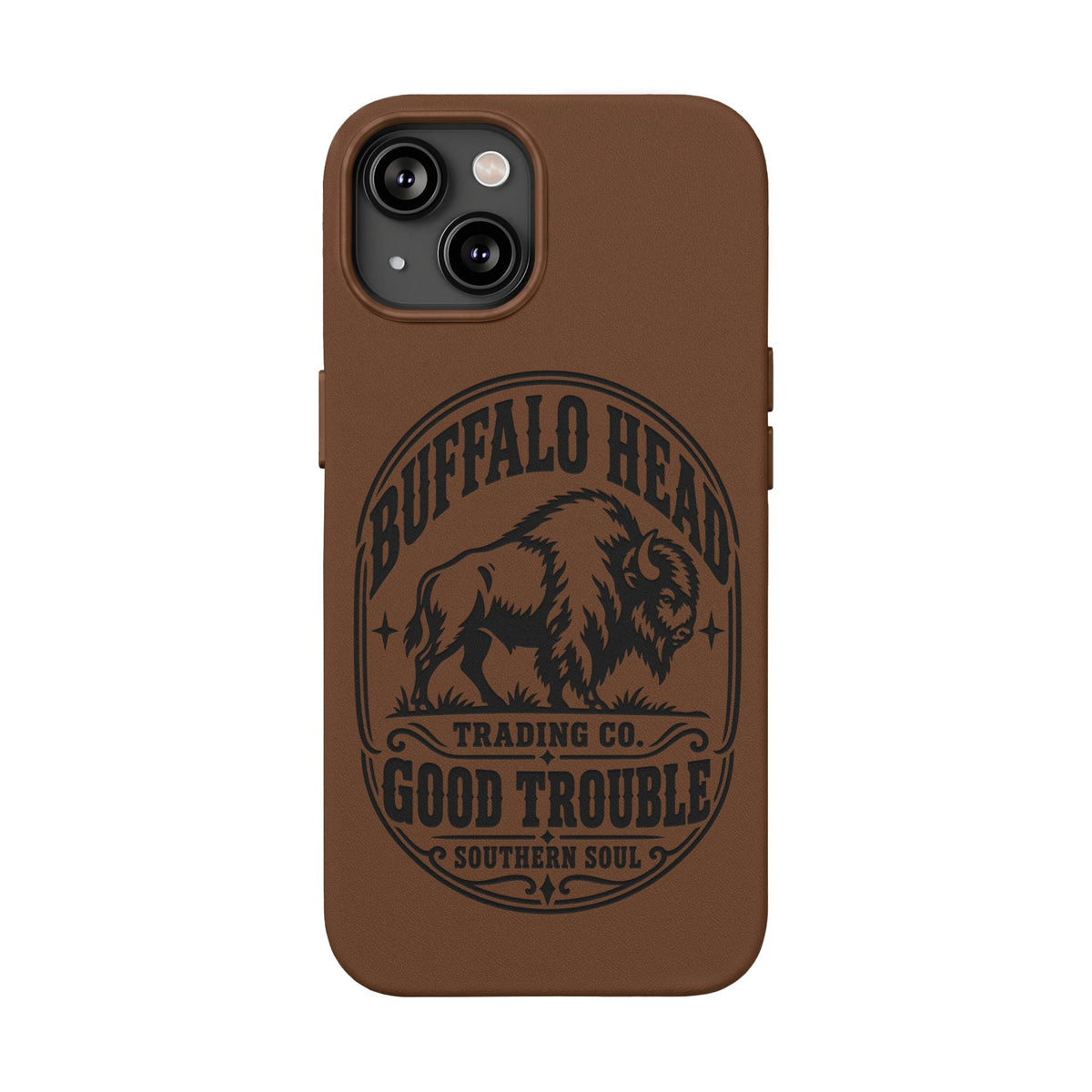 Buffalo Herd Leather Phone Case – Good Trouble Engraved Design
