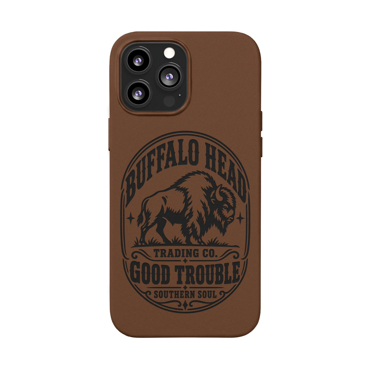 Buffalo Herd Leather Phone Case – Good Trouble Engraved Design