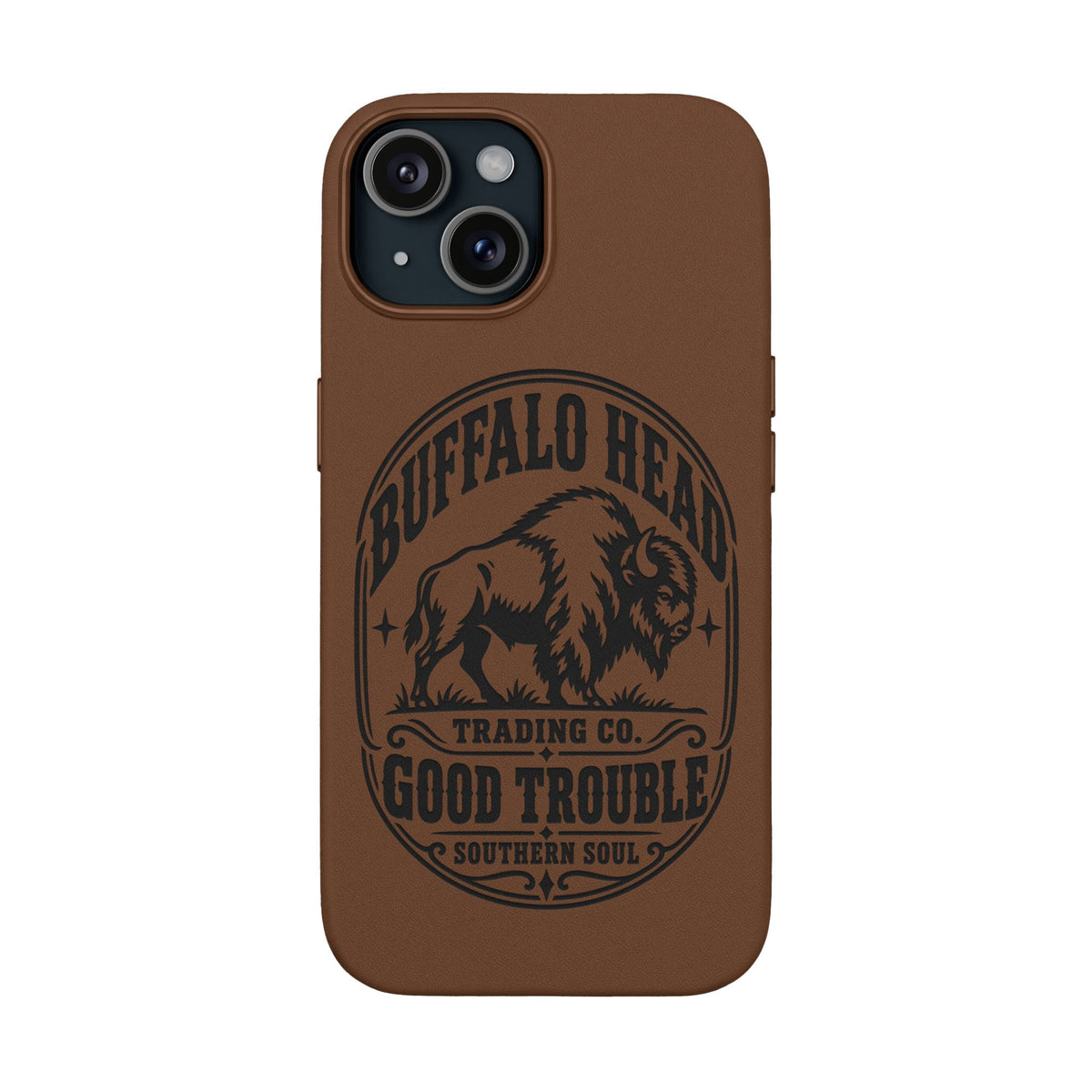 Buffalo Herd Leather Phone Case – Good Trouble Engraved Design