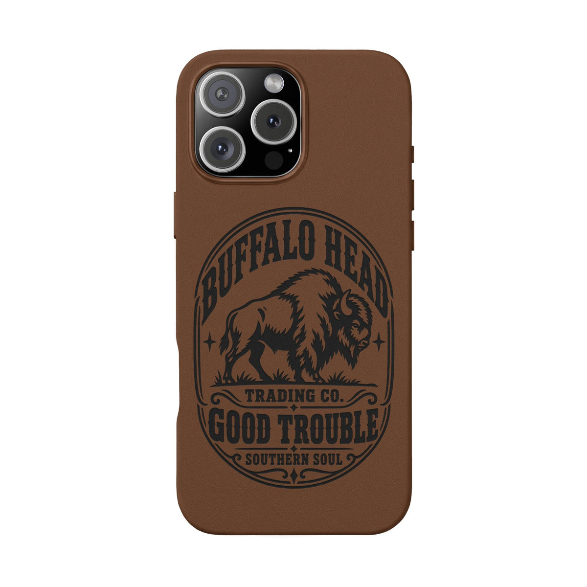Buffalo Herd Leather Phone Case – Good Trouble Engraved Design